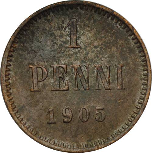Монета 1 пенни 1905 Русская Финляндия