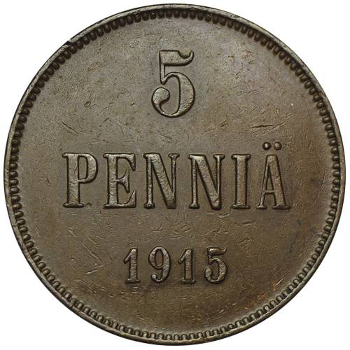 Монета 5 пенни 1915 Русская Финляндия