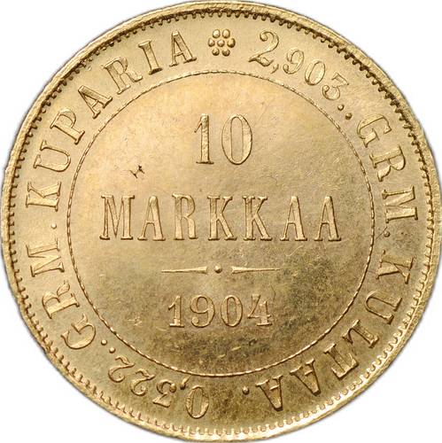 Монета 10 Марок 1904 L Русская Финляндия