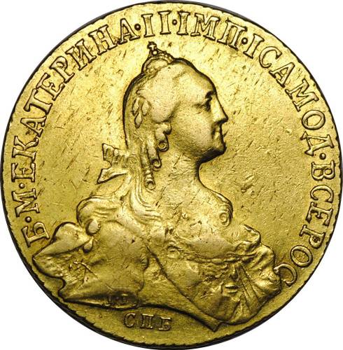 Монета 10 рублей 1768 СПБ TI портрет уже