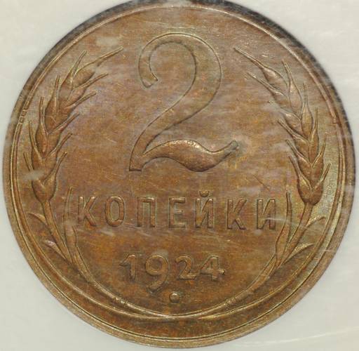 Монета 2 копейки 1924 слаб NGC MS63 BN UNC