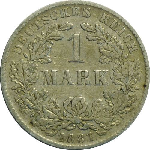 Монета 1 марка 1881F Германия