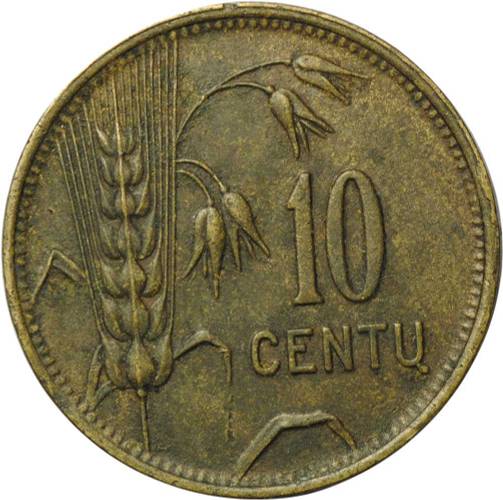 Монета 10 центов 1925 Литва