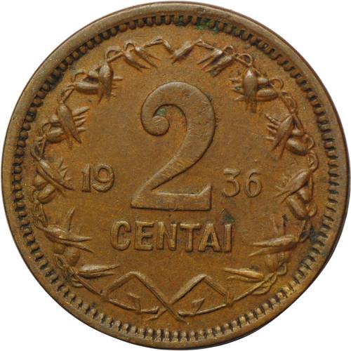 Монета 2 цента 1936 Литва