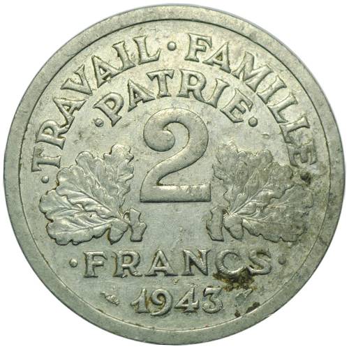 Монета 2 франка 1943 Франция