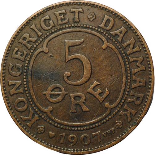Монета 5 эре 1907 VBP Дания