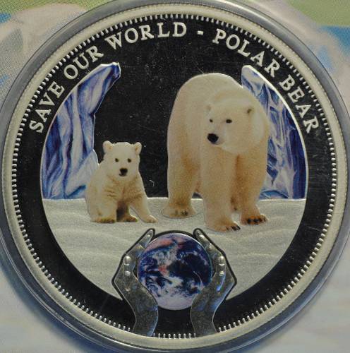 Монета 1 доллар 2013 Сохраним наш мир Полярный медведь Острова Кука