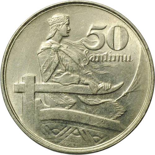 Монета 50 сантимов 1922 Латвия