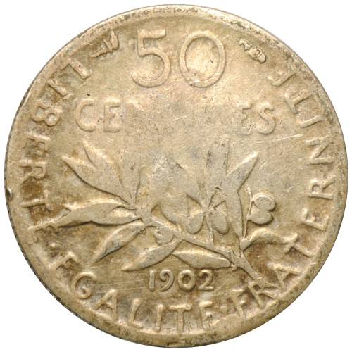 Монета 50 сантимов 1902 Франция