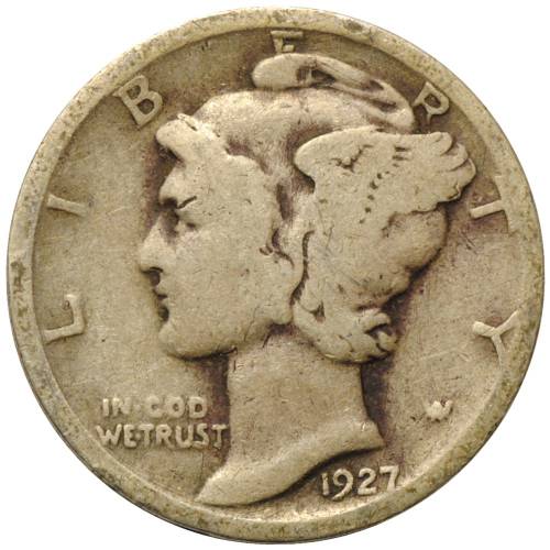 Монета 1 дайм 1927 США