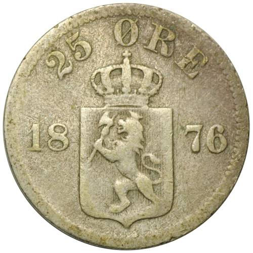 Монета 25 эре 1876 Норвегия