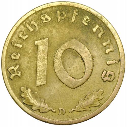 Монета 10 рейхспфеннингов 1938 D Германия
