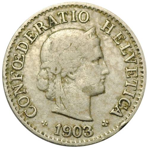 Монета 5 раппен 1903 Швейцария