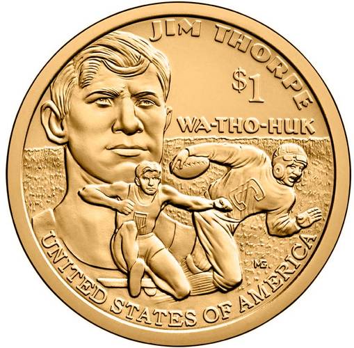 Монета 1 доллар 2018 D США Коренные Американцы Джим Торп Уа-То-Хак