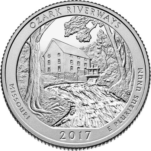 Монета 25 центов 2017 D США Водные пути Озарк 38-й парк