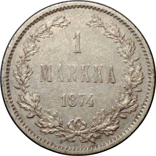 Монета 1 марка 1874 S Русская Финляндия