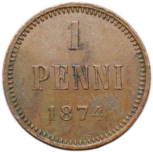 Монета 1 пенни 1874 Русская Финляндия