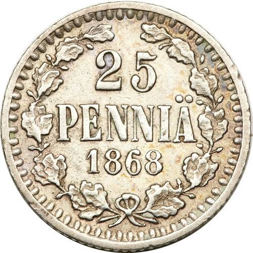 Монета 25 пенни 1868 S Для Финляндии