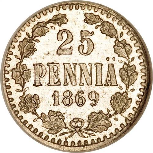 Монета 25 пенни 1869 S Для Финляндии