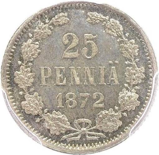Монета 25 пенни 1872 S Для Финляндии