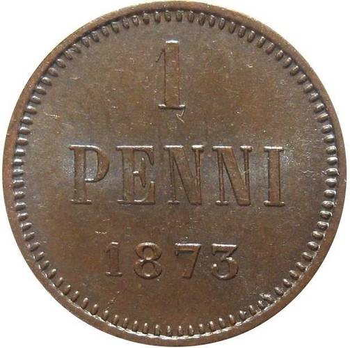 Монета 1 пенни 1873 Для Финляндии