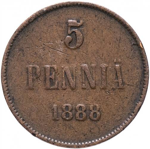Монета 5 пенни 1888 Для Финляндии