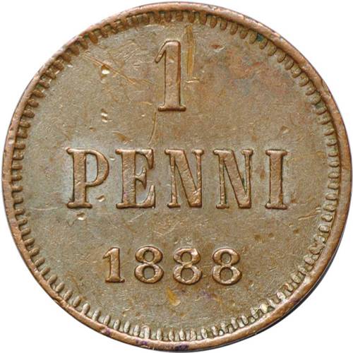 Монета 1 пенни 1888 Для Финляндии