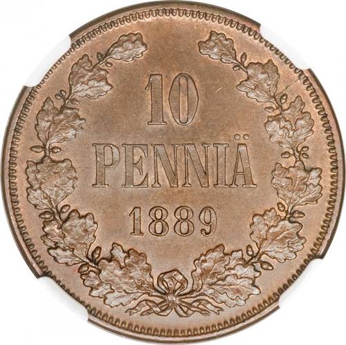 Монета 10 пенни 1889 Для Финляндии