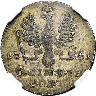 Монета 1/6 талера 1761 Для Пруссии