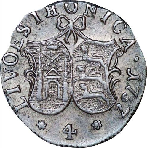 Монета 4 копейки 1757 Ливонезы