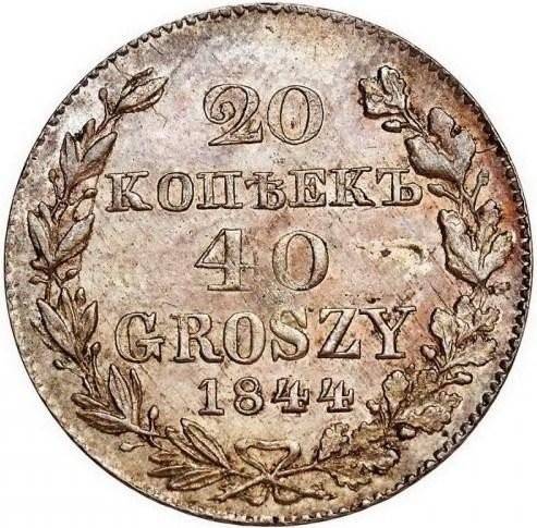Монета 20 копеек - 40 грошей 1844 МW Русско-Польские