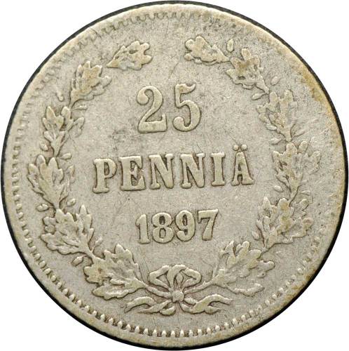Монета 25 пенни 1897 L Для Финляндии