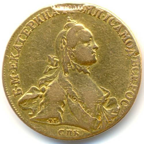 Монета 10 рублей 1762 СПБ Екатерины 2