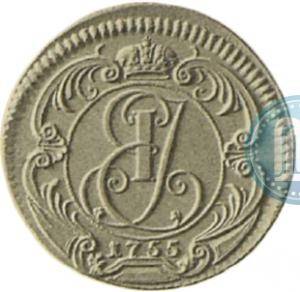 Монета 1 копейка 1755 Пробная, Вензель Елизаветы