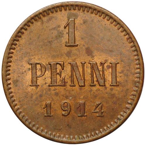 Монета 1 пенни 1914 Русская Финляндия UNC