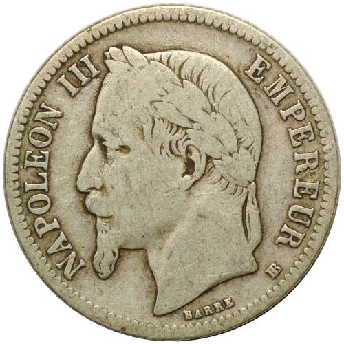 Монета 1 франк 1866 BB Франция