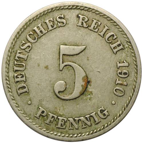 Монета 5 пфеннингов 1910 Германия