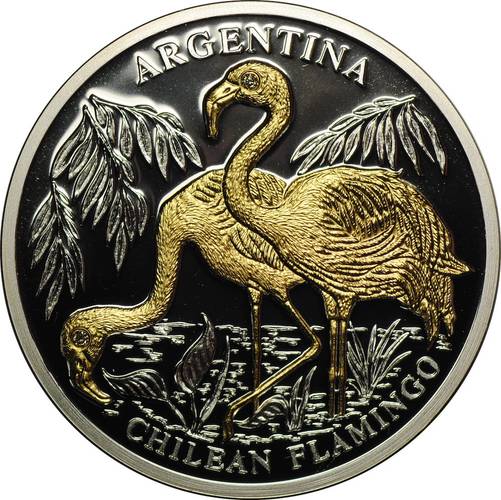 Монета 10 долларов 2005 Чилийский фламинго Аргентина Вымирающие виды животных Либерия