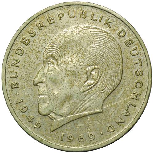 Монета 2 марки 1975 Конрад Аденауэр Германия ФРГ