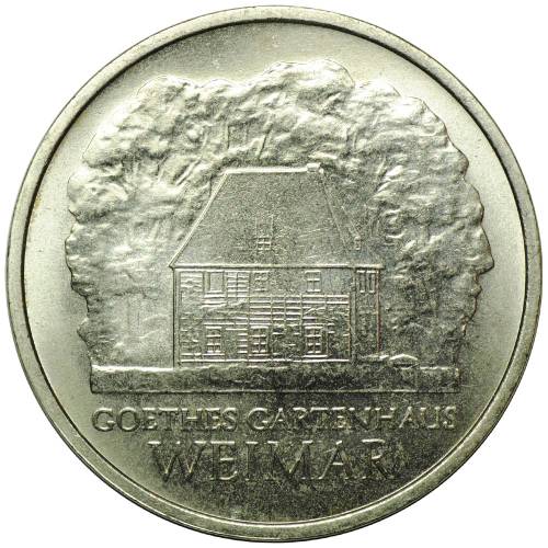 Монета 5 марок 1982 Дом Гёте в Веймаре Германия ГДР