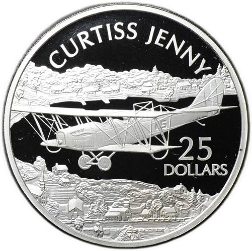 Монета 25 долларов 2003 Самолет Curtiss Jenny История Авиации Соломоновы Острова