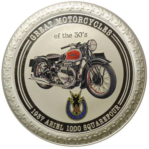 Монета 2 доллара 2007 Великие мотоциклы - Ariel 1000 SquareFour Острова Кука
