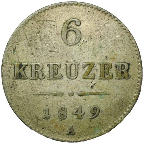 Монета 6 крейцеров 1849 А Австро-Венгрия