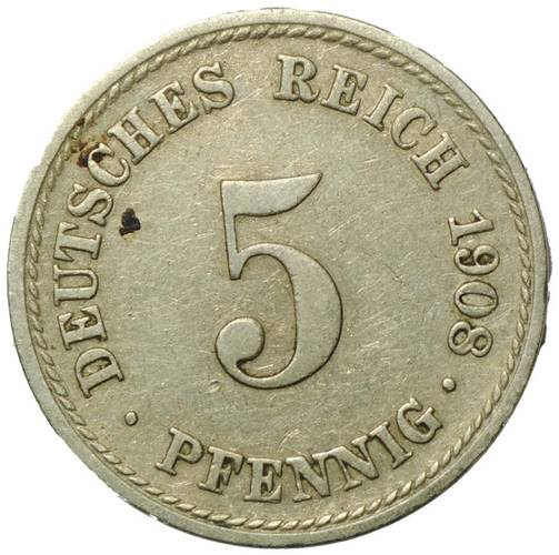 Монета 5 пфеннингов 1908 Германия