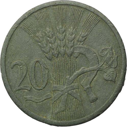 Монета 20 геллеров 1942 Богемия и Моравия немецкая оккупация Чехословакия