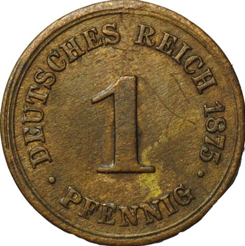 Монета 1 пфеннинг 1875 В Германия