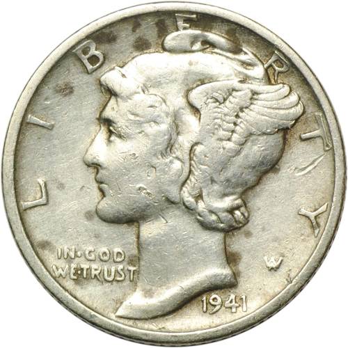 Монета 1 дайм 1941 США