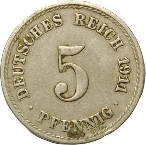 Монета 5 пфеннингов 1911 A Германия