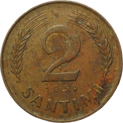 Монета 2 сантима 1939 Латвия