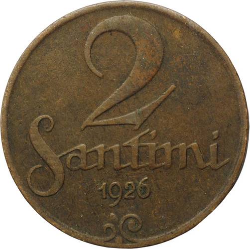Монета 2 сантима 1926 Латвия